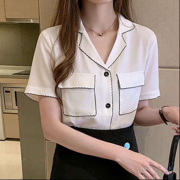 notched short sleeve chiffon white women shirt clothes summer button pockets korean fashion chemisier femme
notched short sleeve chiffon white women shirt clothes summer button pockets korean fashion chemisier femme