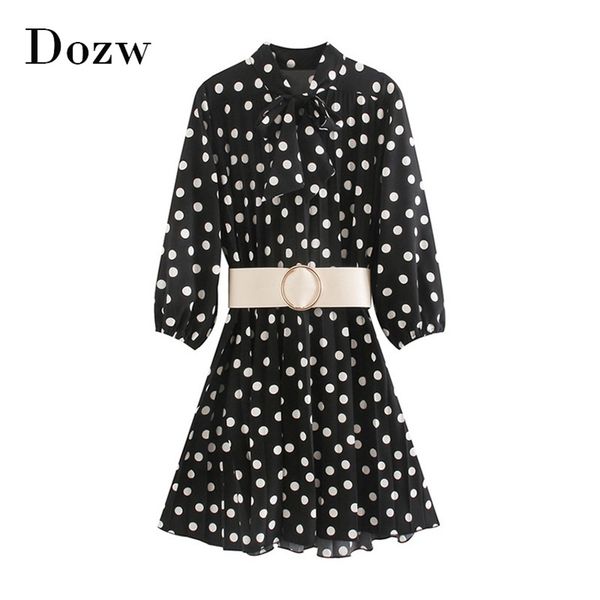 vintage polka dot pleated mini dress with belt bow tie collar elegant party female long sleeve casual es vestido 210515, Black;gray
vintage polka dot pleated mini dress with belt bow tie collar elegant party female long sleeve casual es vestido 210515, Black;gray