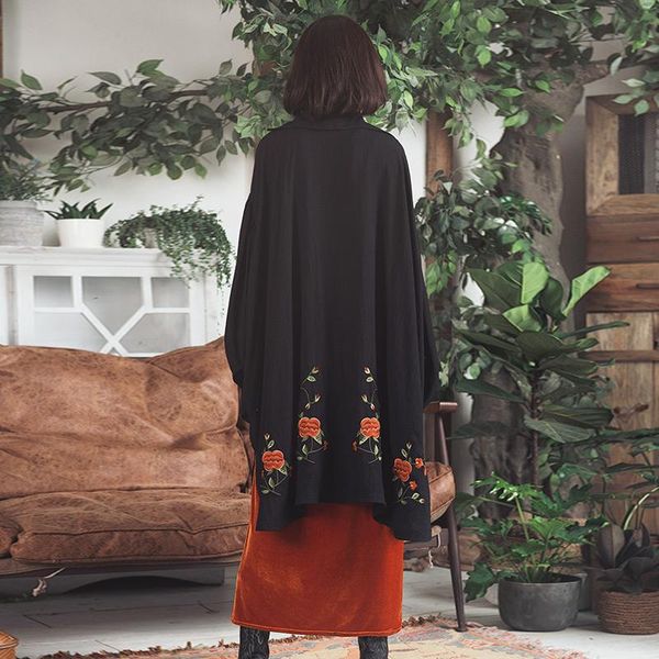 women's blouses & shirts vintage spring autumn women casual ultra loose batwing sleeve single breasted embroidery black long shirt blou, White
women's blouses & shirts vintage spring autumn women casual ultra loose batwing sleeve single breasted embroidery black long shirt blou, White