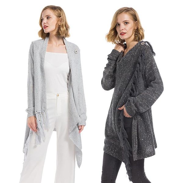 women's sweaters 2021 women casual loose solid irregular hem tassel knitted cardigans female scarf collar, White;black
women's sweaters 2021 women casual loose solid irregular hem tassel knitted cardigans female scarf collar, White;black