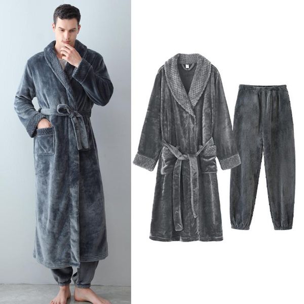 men's sleepwear men 2-piece robe sets warm winter flannel pajama couples pajamas long sleeve fleece pijama bathrobe pants cozy robes, Black;brown
men's sleepwear men 2-piece robe sets warm winter flannel pajama couples pajamas long sleeve fleece pijama bathrobe pants cozy robes, Black;brown