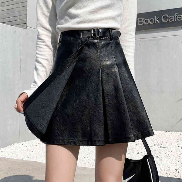 spring autumn women casual solid color patchwork pu leather black plua size pleated skirt with belt 8y648 210510
spring autumn women casual solid color patchwork pu leather black plua size pleated skirt with belt 8y648 210510