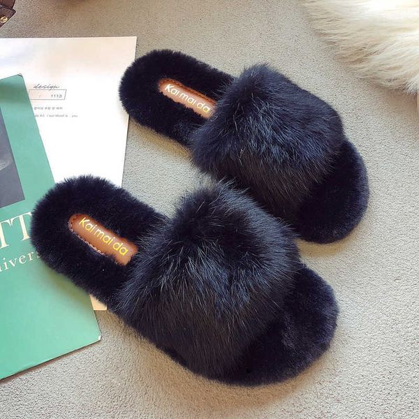 women autumn winter casual fur slippers flat non-slip solid real fox fur slides fluffy slippers ladies shoes woman y0902, Black
women autumn winter casual fur slippers flat non-slip solid real fox fur slides fluffy slippers ladies shoes woman y0902, Black