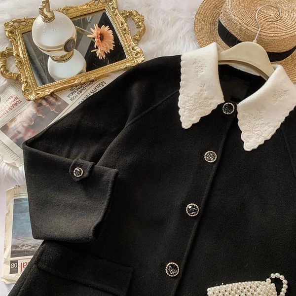 women's wool & blends autumn winter woolen cloth women korean mid-length black coat white embroidery floral lapel collar jacket girl ou
women's wool & blends autumn winter woolen cloth women korean mid-length black coat white embroidery floral lapel collar jacket girl ou