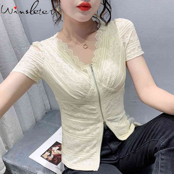 women's t-shirt summer korean style lace slim fashion solid v-neck zipper women short sleeve bottoming shirt tees 2021 t, White
women's t-shirt summer korean style lace slim fashion solid v-neck zipper women short sleeve bottoming shirt tees 2021 t, White