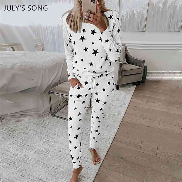 july's song women star pajama set 2 pieces casual simple 65%cotton print pyjamas spring autumn sleepwear trousers suit 210809, Black;red
july's song women star pajama set 2 pieces casual simple 65%cotton print pyjamas spring autumn sleepwear trousers suit 210809, Black;red