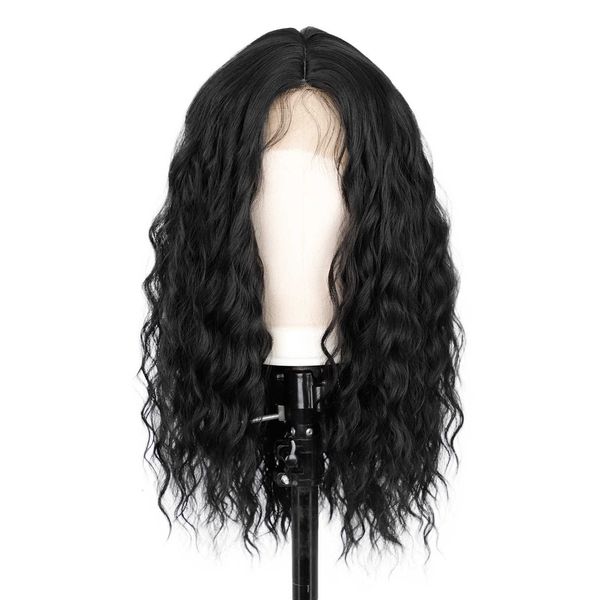 wig women's long hair front hand woven forehead lace headset small curly wig, Black
wig women's long hair front hand woven forehead lace headset small curly wig, Black