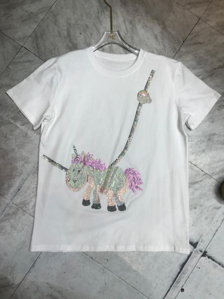 net red with 2021 spring new fashion brand rainbow pony diamond t-shirt women's casual top, White
net red with 2021 spring new fashion brand rainbow pony diamond t-shirt women's casual top, White