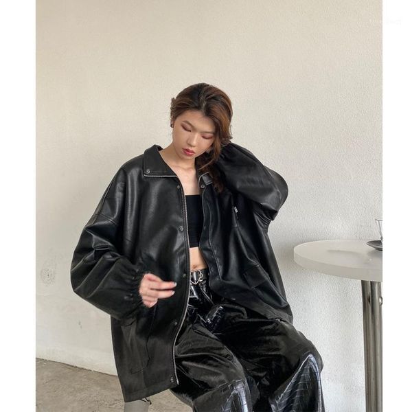 women's jackets pu matte leather coats motorcycle clothes medium long 2021 autumn vintage jacket loose black fashion, Black;brown
women's jackets pu matte leather coats motorcycle clothes medium long 2021 autumn vintage jacket loose black fashion, Black;brown