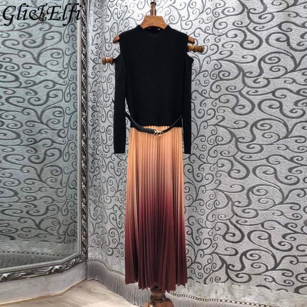 casual dresses bodycon dress women y2k long sleeve clothes elegant 2021 autumn strapless knitted stitch pleated belt sweater, Black;gray 
casual dresses bodycon dress women y2k long sleeve clothes elegant 2021 autumn strapless knitted stitch pleated belt sweater, Black;gray