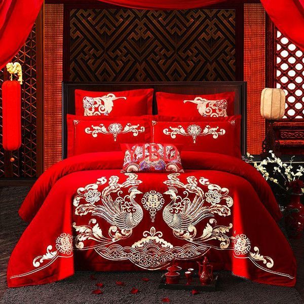 chic phoenix embroidery chinese style wedding red 100% cotton princess bedding set duvet/quilt cover bed sheet linen pillowcases sets
chic phoenix embroidery chinese style wedding red 100% cotton princess bedding set duvet/quilt cover bed sheet linen pillowcases sets