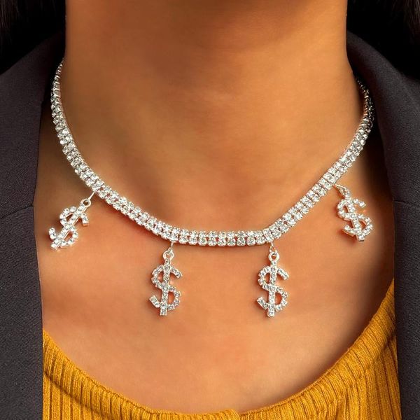 chains ins crystal dollars pendant tennis necklace shining double row rhinestone dollar sign choker necklaces hip hop rock jewelry gift, Silver
chains ins crystal dollars pendant tennis necklace shining double row rhinestone dollar sign choker necklaces hip hop rock jewelry gift, Silver