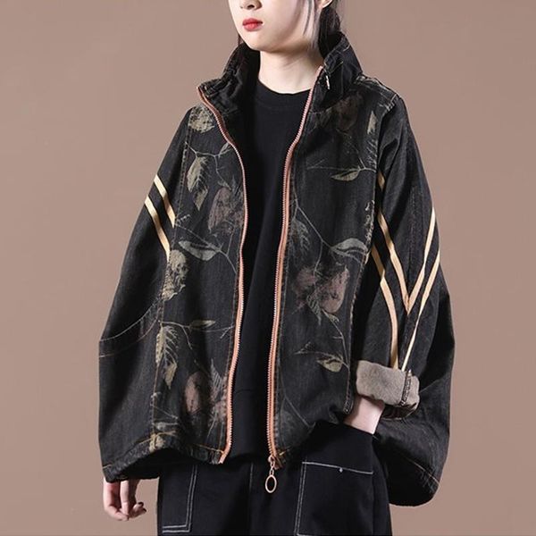 women's jackets fairynatural autumn spring 2021 ladies zipper striped batwing sleeve streetwear women retro black denim print coats, Black;brown
women's jackets fairynatural autumn spring 2021 ladies zipper striped batwing sleeve streetwear women retro black denim print coats, Black;brown