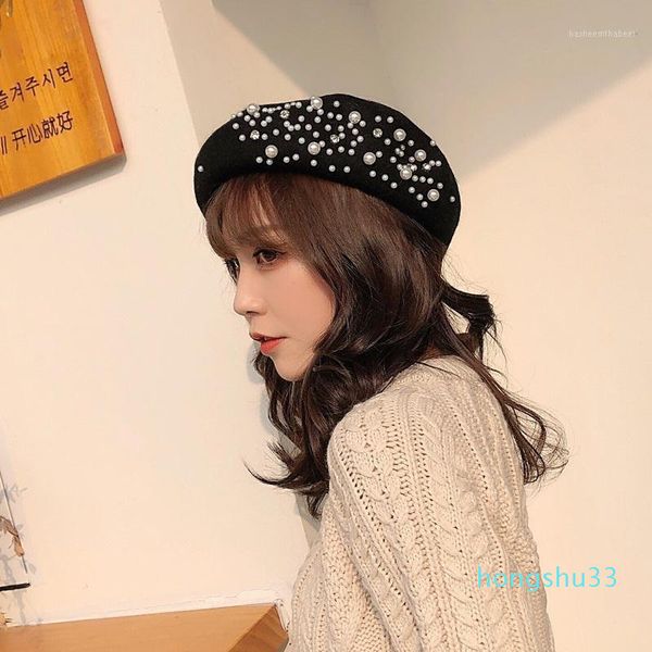 berets casual wool beret pearl rhinestone hip hop cap artist pumpkin hat gorros1, Blue;gray 
berets casual wool beret pearl rhinestone hip hop cap artist pumpkin hat gorros1, Blue;gray