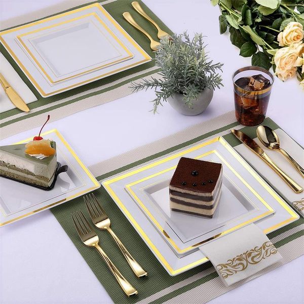 disposable dinnerware 25-75pcs wedding party gold set square plastic plates rose silverware for birthday christmas
disposable dinnerware 25-75pcs wedding party gold set square plastic plates rose silverware for birthday christmas