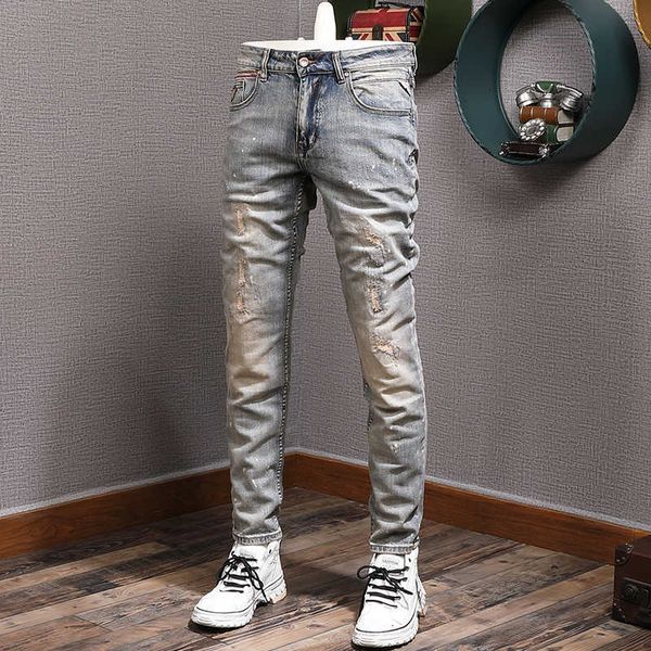 italian style fashion men jeans retro blue gray elastic slim ripped patchwork designer hip hop splashed denim pants
italian style fashion men jeans retro blue gray elastic slim ripped patchwork designer hip hop splashed denim pants