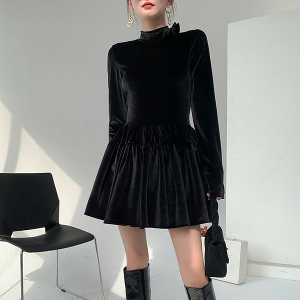 dresses velour black for women stand collar long sleeve high waist elegant mini es female fashion clothing, Black;gray 
dresses velour black for women stand collar long sleeve high waist elegant mini es female fashion clothing, Black;gray