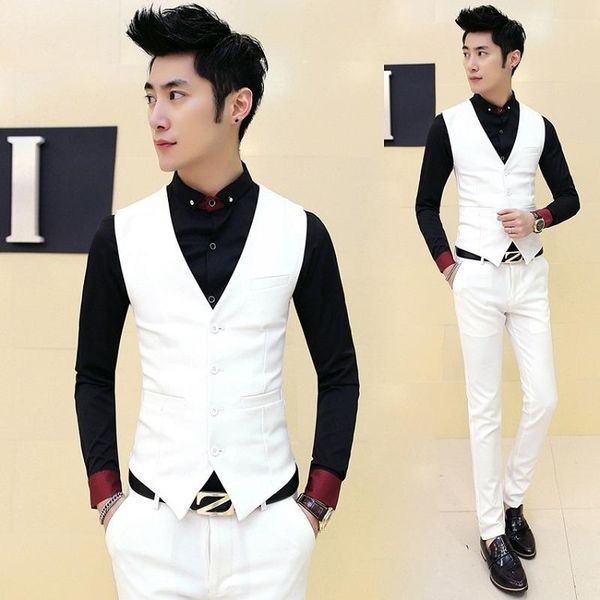 men's vests slim vest single-breasted waistcoat sleeveless jacket men clothing chalecos para hombre blazer veste homme d129, Black;white
men's vests slim vest single-breasted waistcoat sleeveless jacket men clothing chalecos para hombre blazer veste homme d129, Black;white