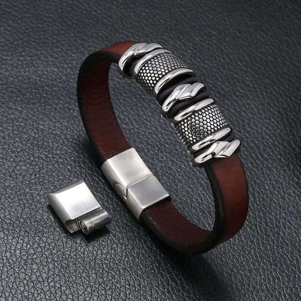 charm bracelets selling simple men's titanium steel leather bracelet, stainless magnetic buckle bracelet retro, Golden;silver
charm bracelets selling simple men's titanium steel leather bracelet, stainless magnetic buckle bracelet retro, Golden;silver