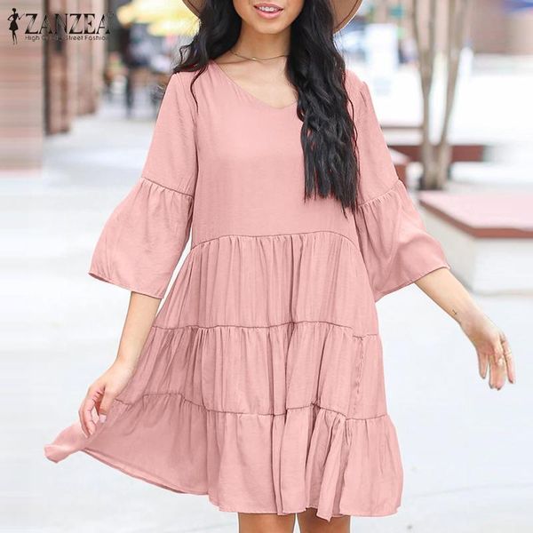 casual dresses elegant summer v neck 3/4 sleeve sundress zanzea women solid ruffles knee-length party dress oversized vestidos, Black;gray
casual dresses elegant summer v neck 3/4 sleeve sundress zanzea women solid ruffles knee-length party dress oversized vestidos, Black;gray