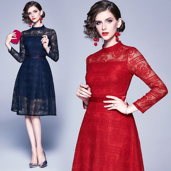 boutique dress slim high necked lace with base in autumn and winter of 2021, Black;pink
boutique dress slim high necked lace with base in autumn and winter of 2021, Black;pink