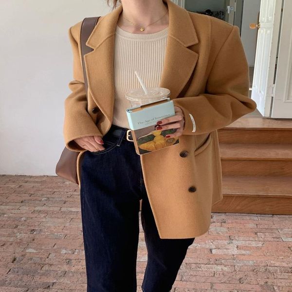 women's wool & blends double sided tweed coat cashmere breasted suit collar short 2021 korean autumn and winter, Black
women's wool & blends double sided tweed coat cashmere breasted suit collar short 2021 korean autumn and winter, Black