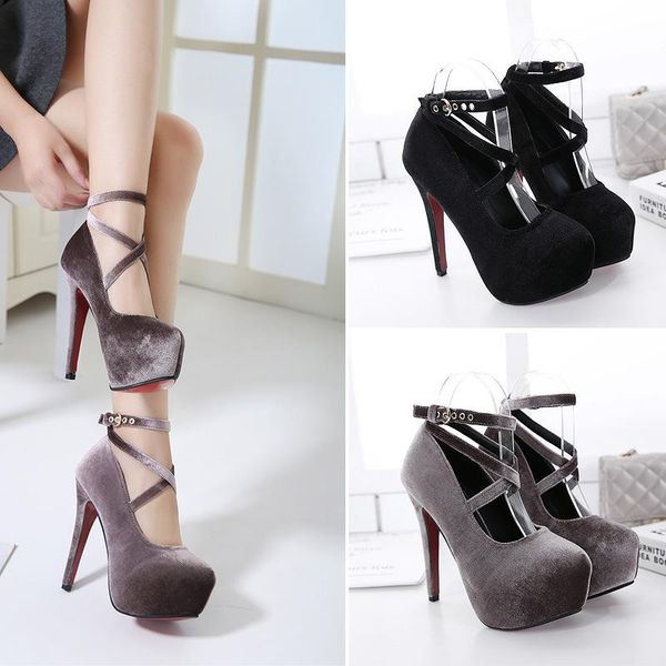 dress shoes high platform fashion heels women pumps flock cross buckle lady round toe female party zapatos plataforma, Black
dress shoes high platform fashion heels women pumps flock cross buckle lady round toe female party zapatos plataforma, Black
