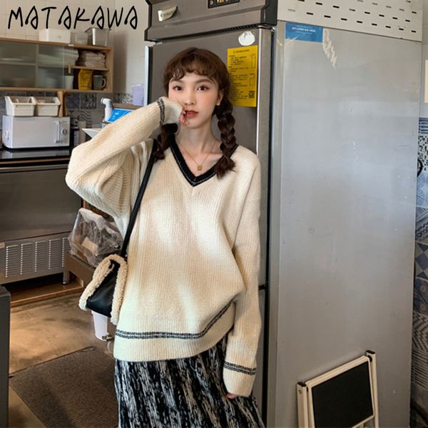 matakawa japanese retro gentle and lazy style coat v-neck women's sweater autumn and winter korean loose pullover 210513, White;black
matakawa japanese retro gentle and lazy style coat v-neck women's sweater autumn and winter korean loose pullover 210513, White;black