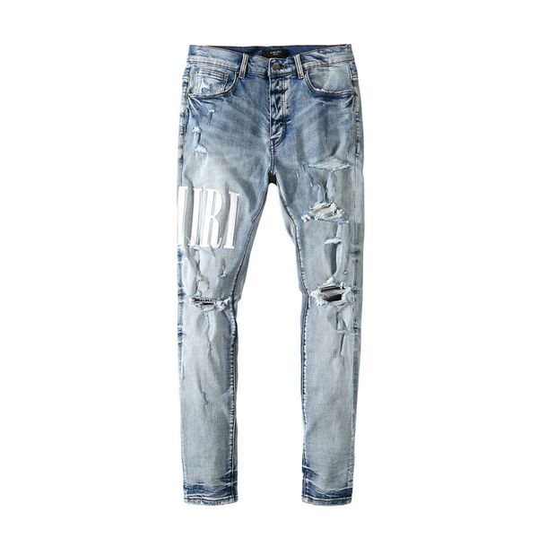 

2021 mens designer jeans distressed ripped biker slim fit motorcycle denim for men s fashion jean mans pants pour hommes #002, Blue