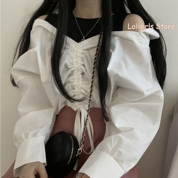 women's blouses & shirts chic retro small elegant off-shoulder fake two-piece blouse young girl student adjustable drawstring long-slee, White
women's blouses & shirts chic retro small elegant off-shoulder fake two-piece blouse young girl student adjustable drawstring long-slee, White
