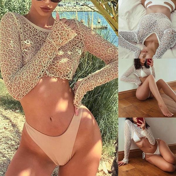 fashion round neck long sleeve hollow see-through crop t-shirt mesh short women's, White
fashion round neck long sleeve hollow see-through crop t-shirt mesh short women's, White