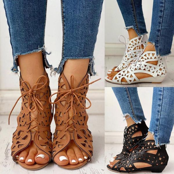sandals ladies casual large size hollow lace-up wedge shoes fish mouth summer beach zapatos mujer, Black
sandals ladies casual large size hollow lace-up wedge shoes fish mouth summer beach zapatos mujer, Black