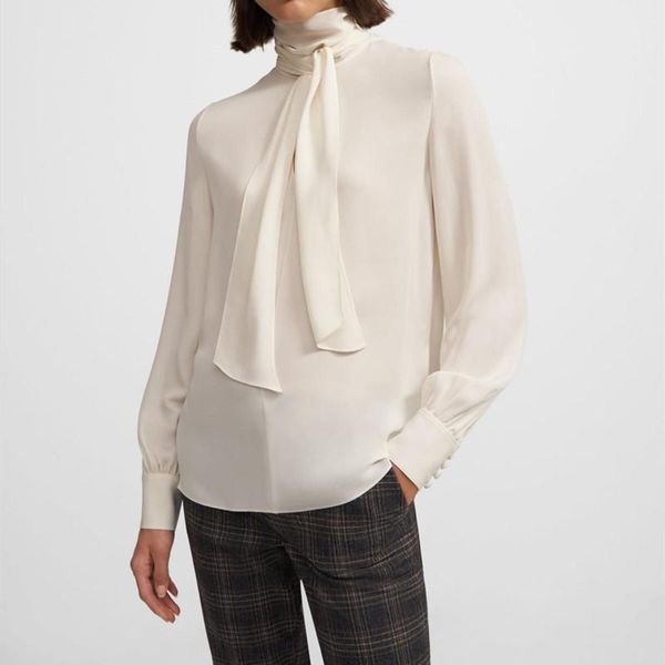 women's blouses & shirts women bow shirt elegant lady silk long sleeve blouse with ribbon, White
women's blouses & shirts women bow shirt elegant lady silk long sleeve blouse with ribbon, White