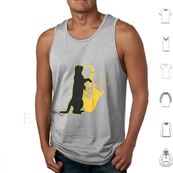 men' tank saxophone playing cat saxophonist kitty musician vest sleeveless jazz music instrument, White;black
men' tank saxophone playing cat saxophonist kitty musician vest sleeveless jazz music instrument, White;black