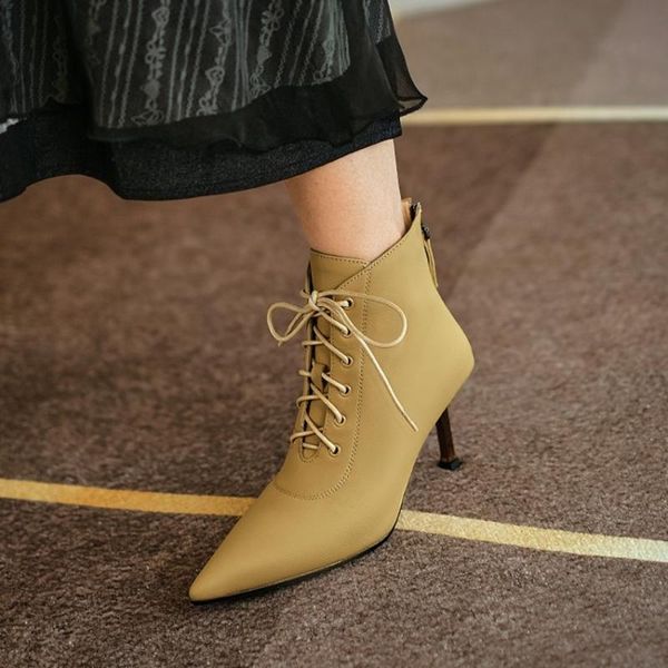 boots 2021 fashion women poined toe stiletto shoes sheepskin lace up modern solid high heels for female, Black
boots 2021 fashion women poined toe stiletto shoes sheepskin lace up modern solid high heels for female, Black