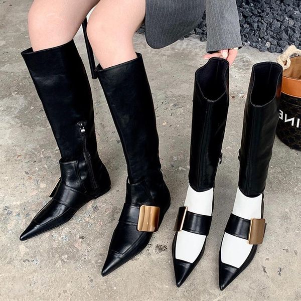 boots autumn winter pointed toe zipper knee high fashion brand metal buckle low heel mix color motorcycle women shoes 2022, Black
boots autumn winter pointed toe zipper knee high fashion brand metal buckle low heel mix color motorcycle women shoes 2022, Black