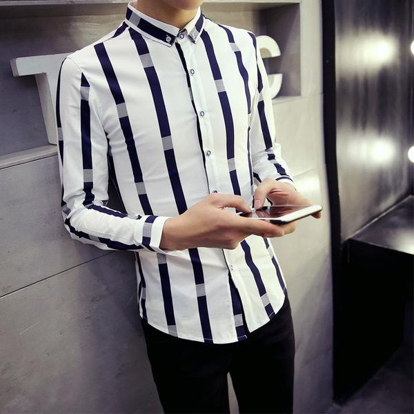 men's casual shirts autumn korean long sleeve shirt striped fashion slim, White;black
men's casual shirts autumn korean long sleeve shirt striped fashion slim, White;black