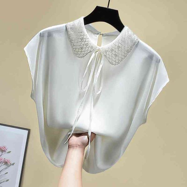 women's blouses & shirts beading turn-down collar short sleeve satin chiffon blouse 2021 summer loose shirt women bla, White
women's blouses & shirts beading turn-down collar short sleeve satin chiffon blouse 2021 summer loose shirt women bla, White