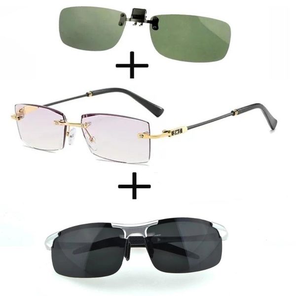 sunglasses 3pcs rimless frameless luxury reading glasses for men women + polarized alloy sports driving clip, White;black
sunglasses 3pcs rimless frameless luxury reading glasses for men women + polarized alloy sports driving clip, White;black