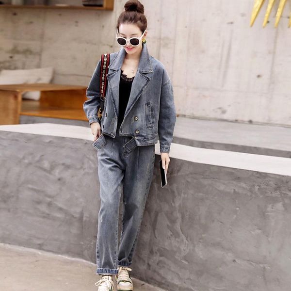 women's two piece pants fashion denim suit spring autumn korean style short jacket straight trousers casual yellow jean two-piece, White
women's two piece pants fashion denim suit spring autumn korean style short jacket straight trousers casual yellow jean two-piece, White