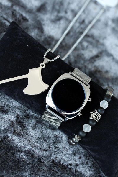 earrings & necklace digital men 's watch the boiler, Silver
earrings & necklace digital men 's watch the boiler, Silver