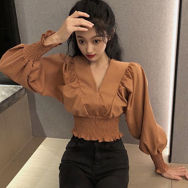 women's blouses & shirts solid v-neck slim exposed navel long sleeve shirt for autumn 2021, White
women's blouses & shirts solid v-neck slim exposed navel long sleeve shirt for autumn 2021, White