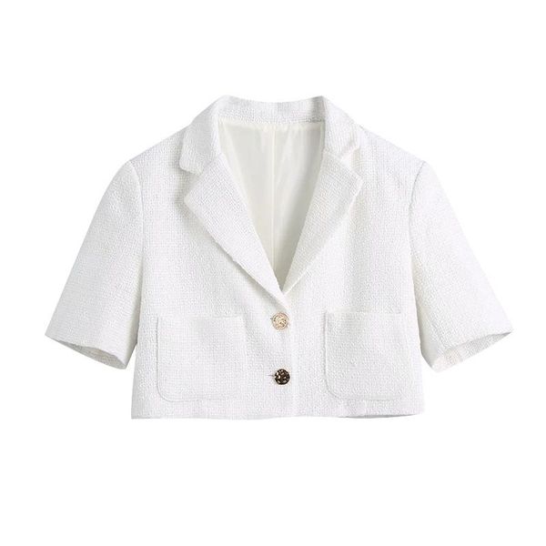 women's suits & blazers ftlzz women fashion metal button tweed cropped white blazer coat vintage short sleeve pockets female outerwear, White;black
women's suits & blazers ftlzz women fashion metal button tweed cropped white blazer coat vintage short sleeve pockets female outerwear, White;black