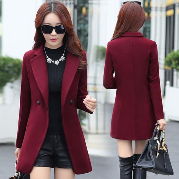 women's wool & blends autumn winter women medium thickening woolen overcoat outerwear female clothing version business attire length cl, Black