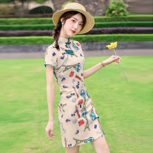 ethnic clothing summer improved cheongsam young girl cute printing elegant daily fashion chinese style qipao mini dress, Red
ethnic clothing summer improved cheongsam young girl cute printing elegant daily fashion chinese style qipao mini dress, Red
