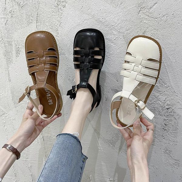 whnb 2021 genuine leather ankle strap female shoes summer round toe fashion square low heel rome women sandals size 34-40, Black
whnb 2021 genuine leather ankle strap female shoes summer round toe fashion square low heel rome women sandals size 34-40, Black