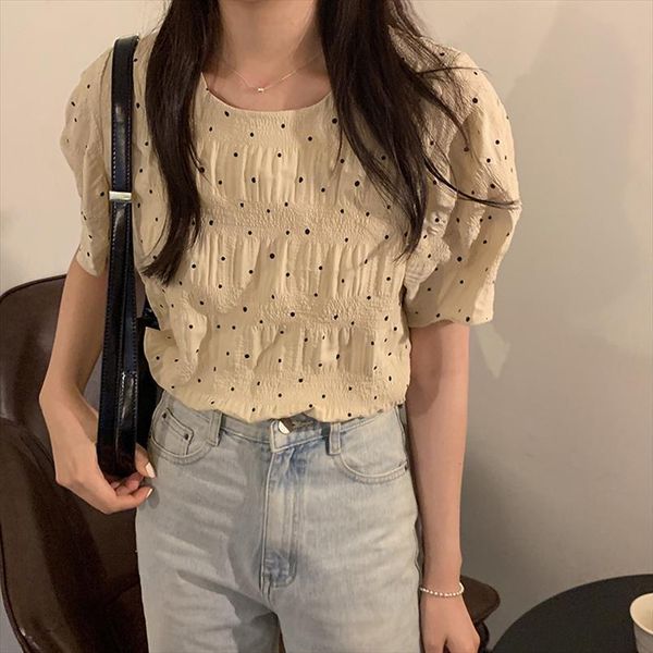 polka dot print summer women blouses o neck short sleeve vintage loose shirts casual pleated harajuku slim elegant x177, White
polka dot print summer women blouses o neck short sleeve vintage loose shirts casual pleated harajuku slim elegant x177, White