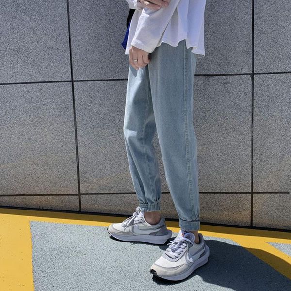men's jeans man trouser ankle-length bundle foot straight leg loose casual pants simple fashion wide for teenagers, Blue
men's jeans man trouser ankle-length bundle foot straight leg loose casual pants simple fashion wide for teenagers, Blue