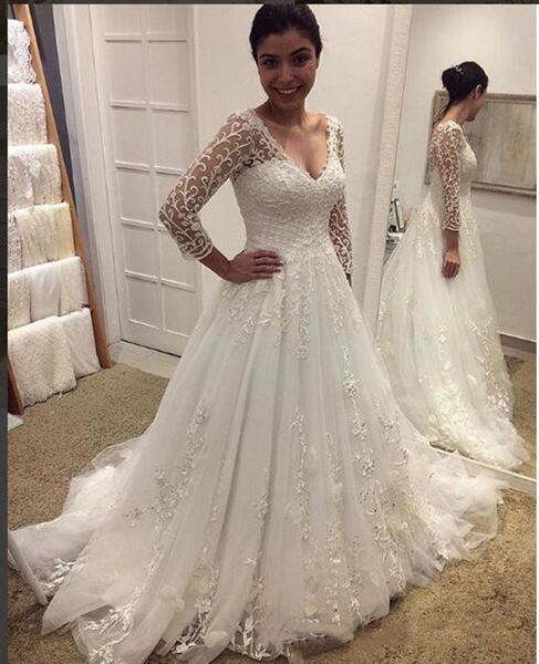 a line tulle embroidery long sleeve princess wedding dress dubai sale plus size fat 2021 v neck bridal gowns vestidos de noiva, White
a line tulle embroidery long sleeve princess wedding dress dubai sale plus size fat 2021 v neck bridal gowns vestidos de noiva, White