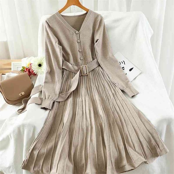 autumn winter office lady solid long sleeve knitting dress with belt elegant women french v-neck button pleated 210430, Black;gray
autumn winter office lady solid long sleeve knitting dress with belt elegant women french v-neck button pleated 210430, Black;gray